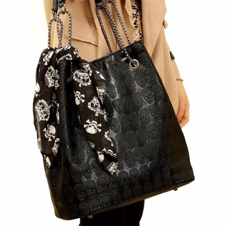 Black Vintage Goth Skull Purse - Shoulder Bag and Handbag Goth Purses