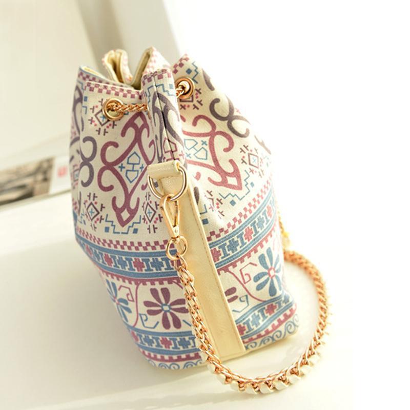 Bohemian Pastel Drawstring Body and Shoulder Bucket Bag