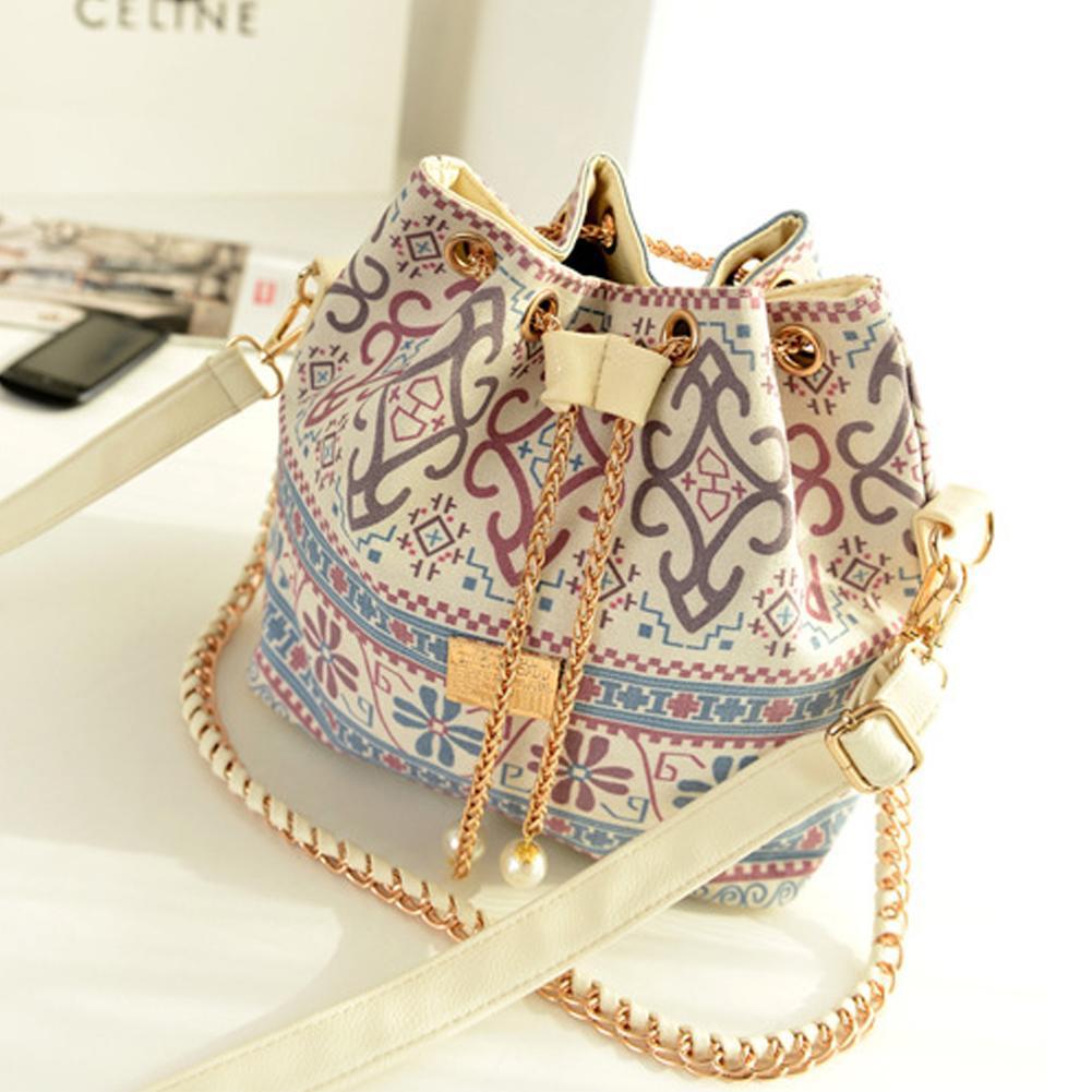 Bohemian Pastel Drawstring Body and Shoulder Bucket Bag