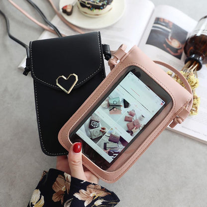 Cellphone Touch Screen Cross-body Bag with Heart Lock