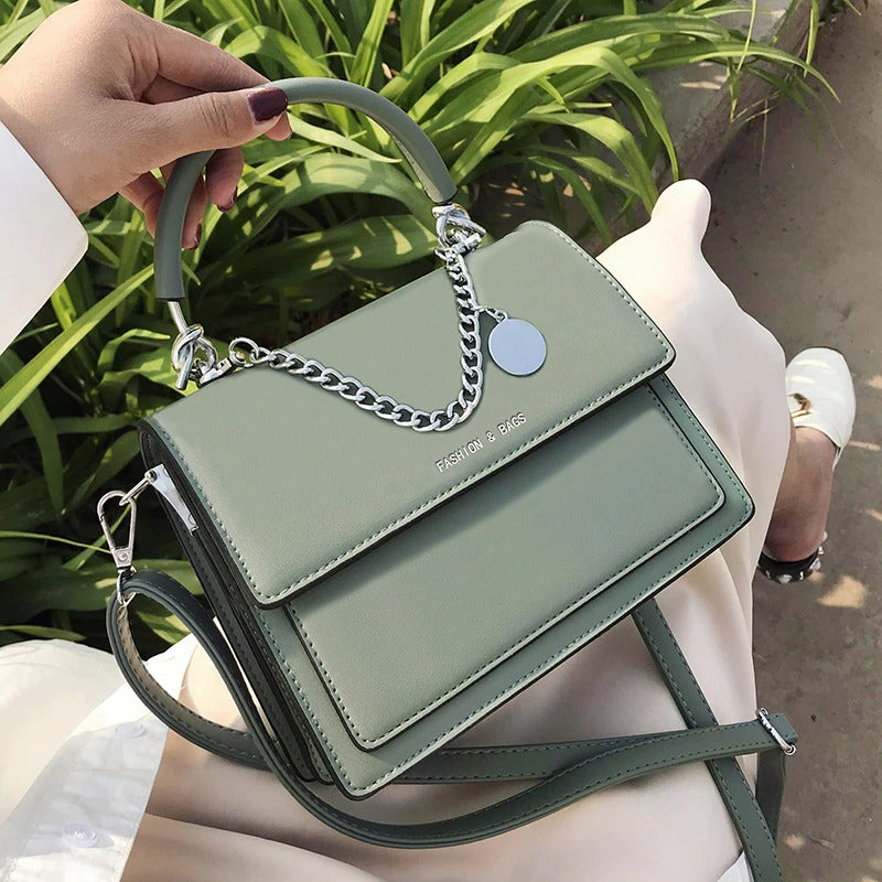 Classy Square Shape Vegan Leather Crossbody Messenger Bags with Chic Metal Chain