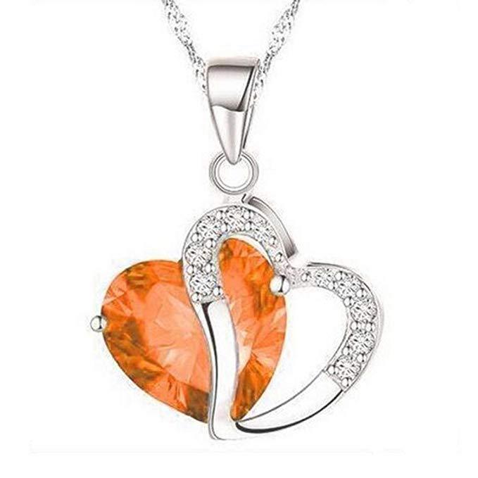 Crystal Double Heart Rhinestone Necklace