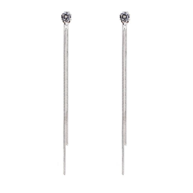 Elegant Silver Long Drop Earrings with Rhinestones