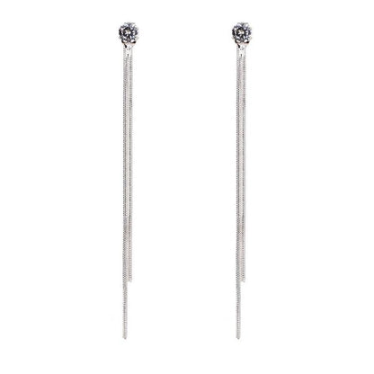 Elegant Silver Long Drop Earrings with Rhinestones