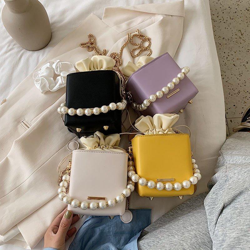 Mini Square Crossbody Bags with Chic Pearl Handle