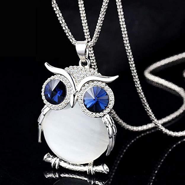 Vintage Silver Glass Owl Necklace