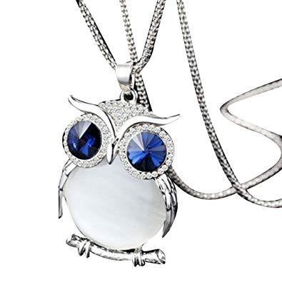 Vintage Silver Glass Owl Necklace