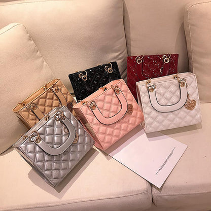 Classy and Glossy Quilted Top Handle Crossbody Shoulder Bags