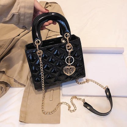 Classy and Glossy Quilted Top Handle Crossbody Shoulder Bags