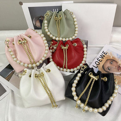 Mini Exquisite Bucket Handbags with Pearl Studded Strap