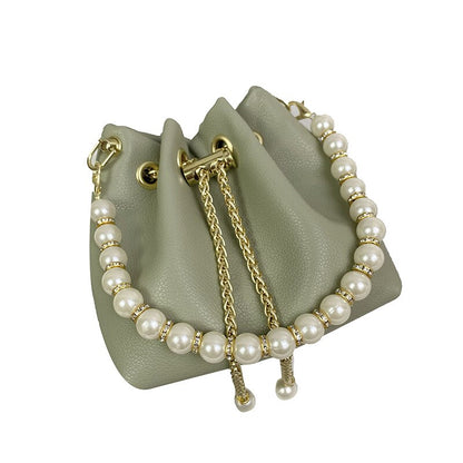 Mini Exquisite Bucket Handbags with Pearl Studded Strap