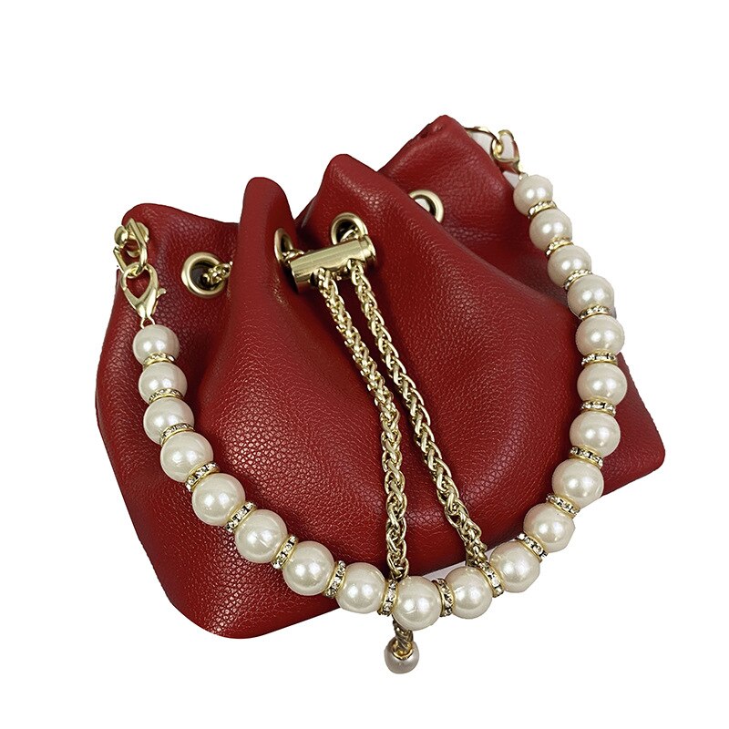 Mini Exquisite Bucket Handbags with Pearl Studded Strap